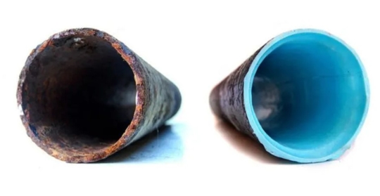 A rusted pipe vs a new pipe