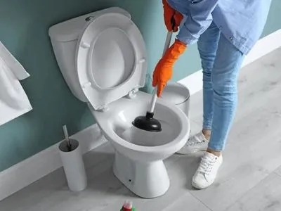A clogged toilet