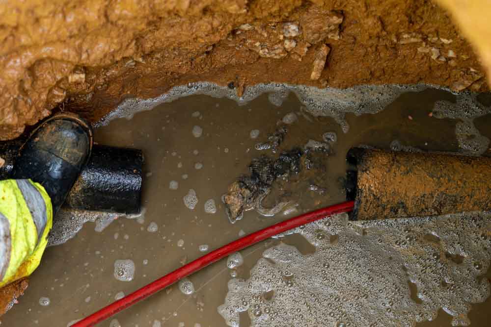 Hall’s Plumbing technician hydro jetting a sewer line